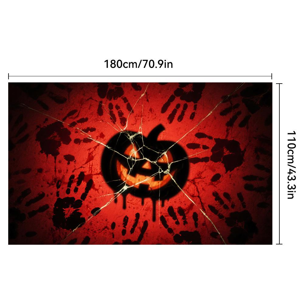 1pc White Red Halloween Party Backdrop Horro Blood Fingerprint Red Pumpkin Spider Banner for Halloween Themed Party Decoration