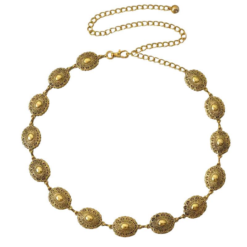 Women's Retro Engraving Metal Small and Exquisite Palace Style Adjustable Women's Waist Chain Fashionable Women's Waist Belt