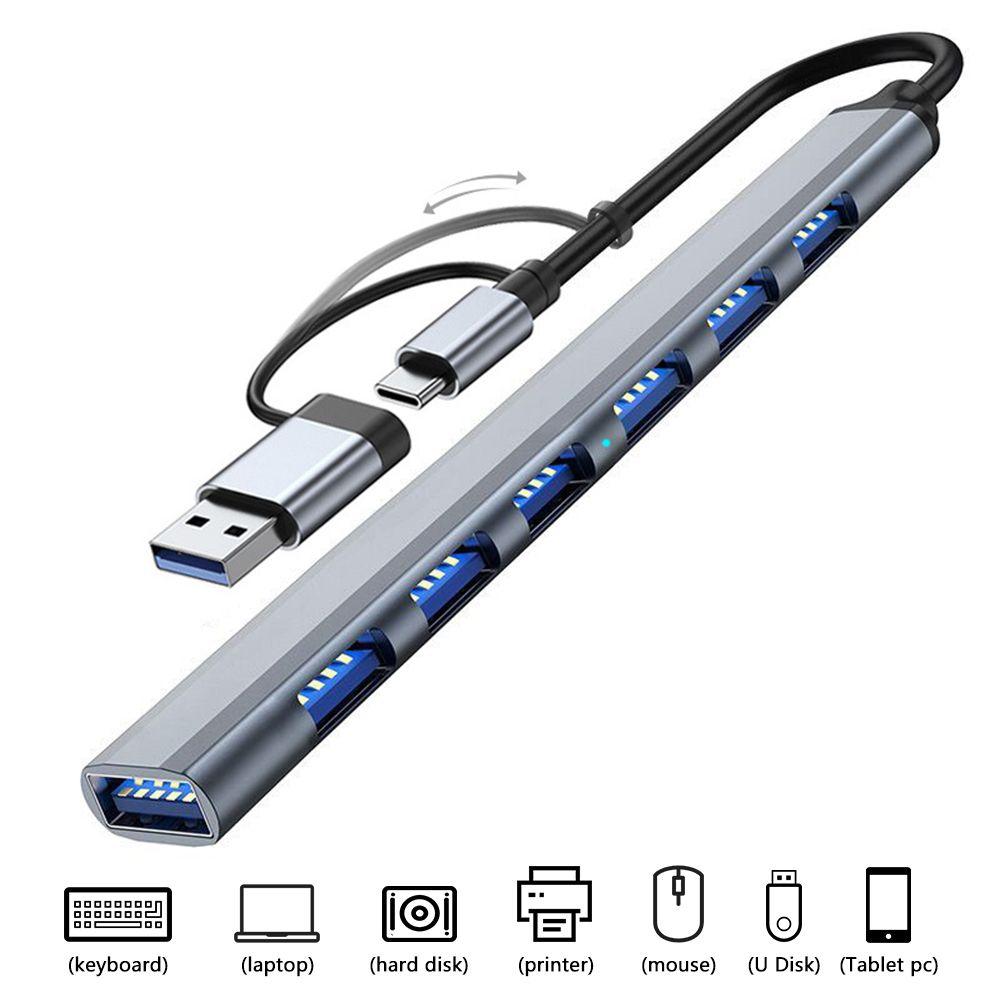 Alloy High Speed Data Transmission Splitter Type-C HUB USB 3.0 Expander 7 Ports Docking Station
