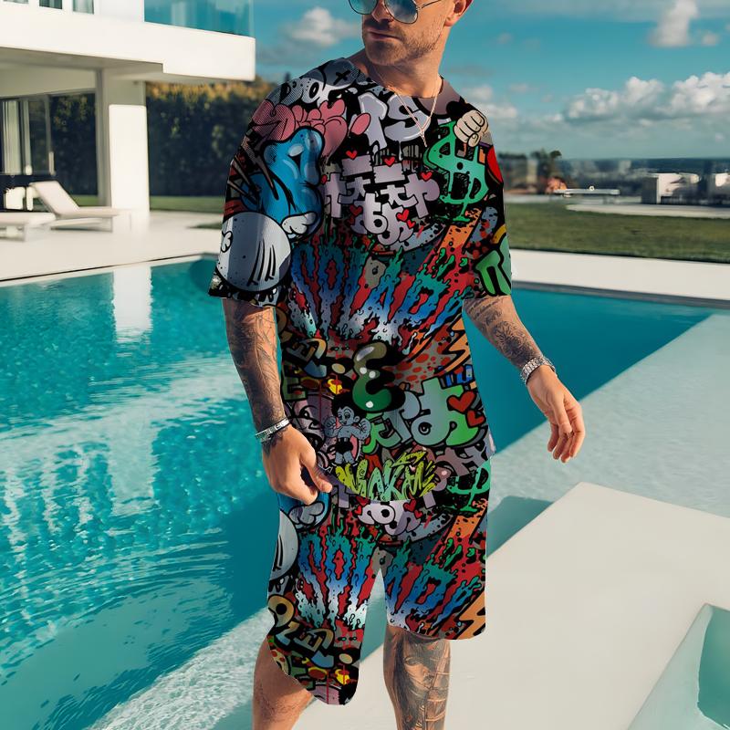 2026 Summer Men's T-shirt Male Casual Suit Abstract Style 3D Printing