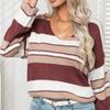 IHUASU Женский свободный полосатый свитер с V-образным вырезом и длинными рукавами, осенне-зимний свитер с градиентной вязкой