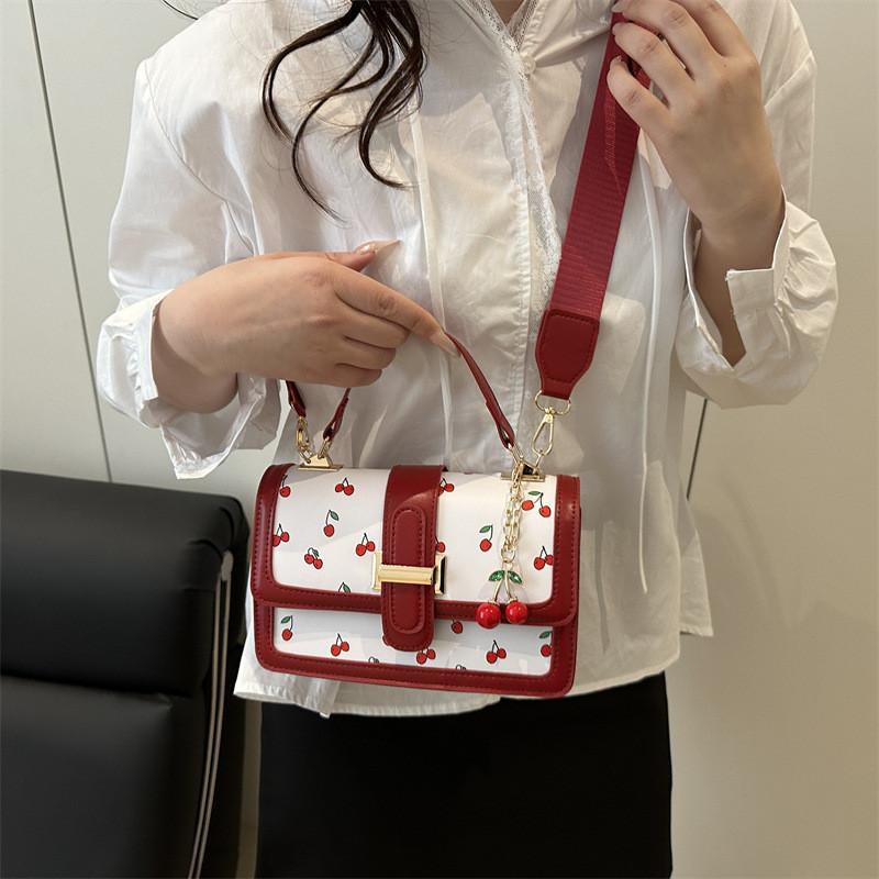 Simple Spliced Cherry Print Crossbody Bag With Inner Phone Pocket For Fashion Enthusiasts