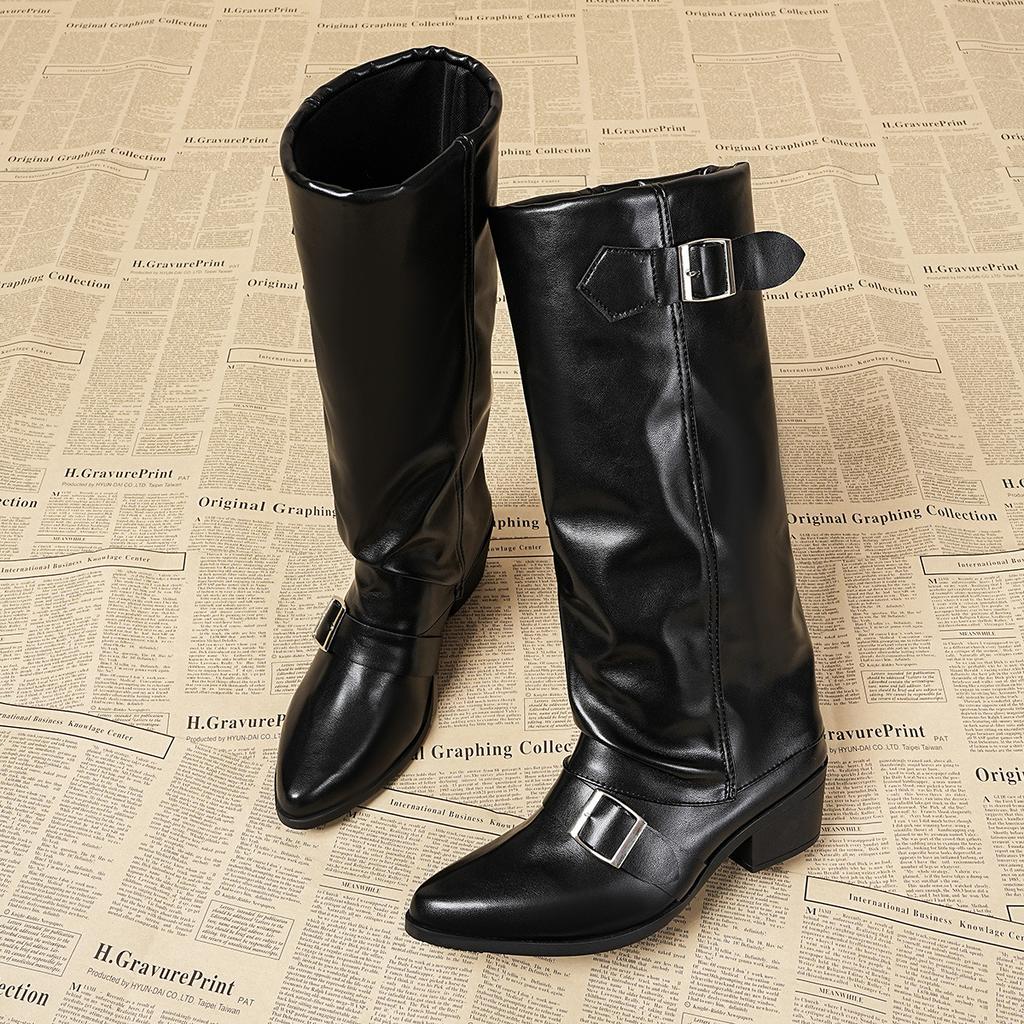 Korean Version of Retro Thick Heel But Knee Boots Women's 2025 Autumn and Winter New Outer Wear Versatile Metal Buckle Round Head Boots