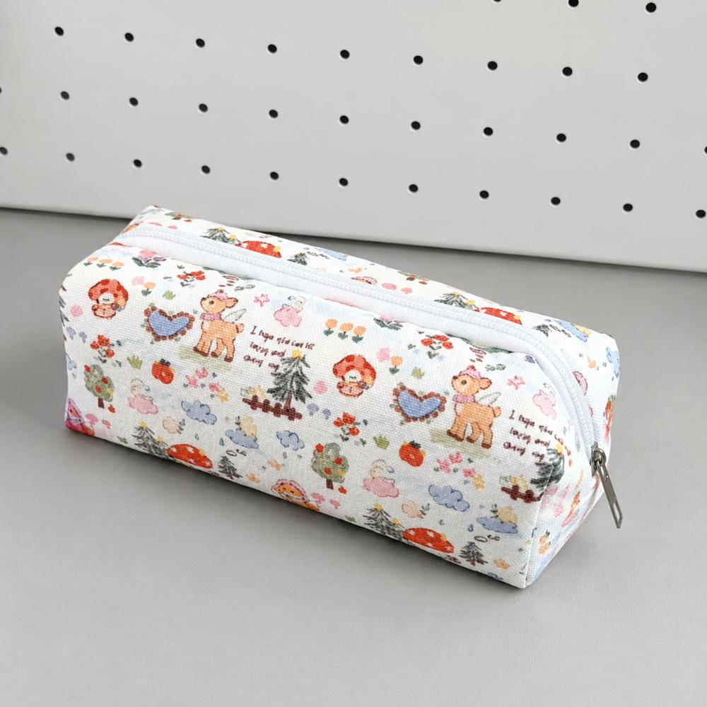 Large Capacity Deer Print Pencil Case Zipper Pen Pouch New Kids Stationery Bag Student School Use