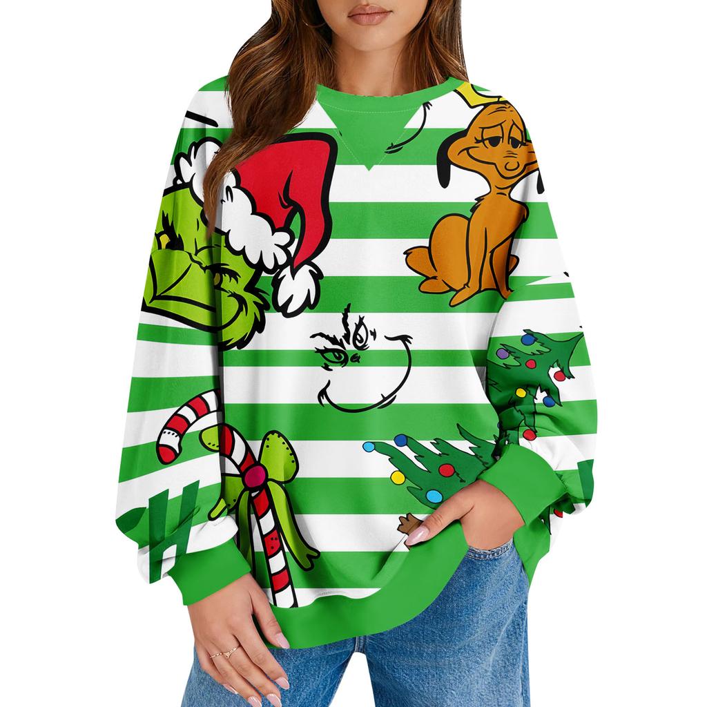 Женский повседневный рождественский принт пуловер с длинным рукавом рубашка свободного покроя свитшот