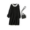 National Style Elegance Goddess Black Dress! Promotion Advanced Beaded Three-Dimensional Petals Long Sleeve Doll Collar Cotton Dress