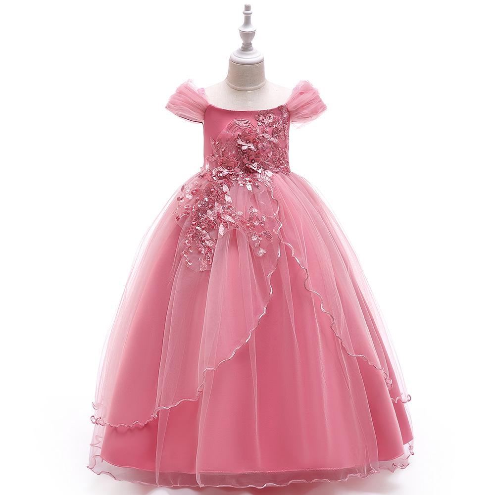 European and American Kids' One-Shoulder Princess Evening Dress for Flower Girls & Piano Performances