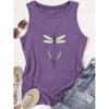 Elegant Vest for Women Dragonfly Lavender Line Print Casual Loose Summer Vest Fashionable, fresh, natural-style tops suitable for commuting,