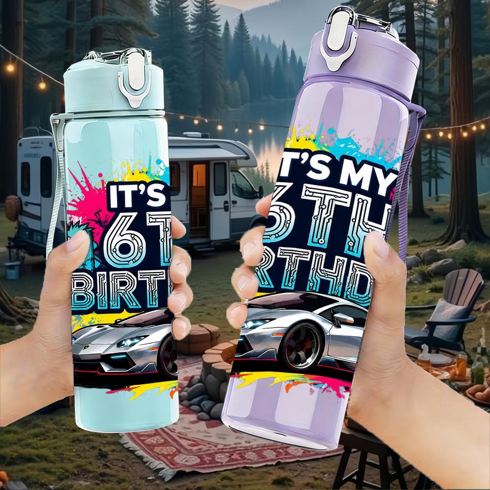 1PC It Is My 6th Birthday Modern Race Car 750ml Color Plastic Water Bottle Leakproof Flip Straw Lid For Sports Office Home Use
