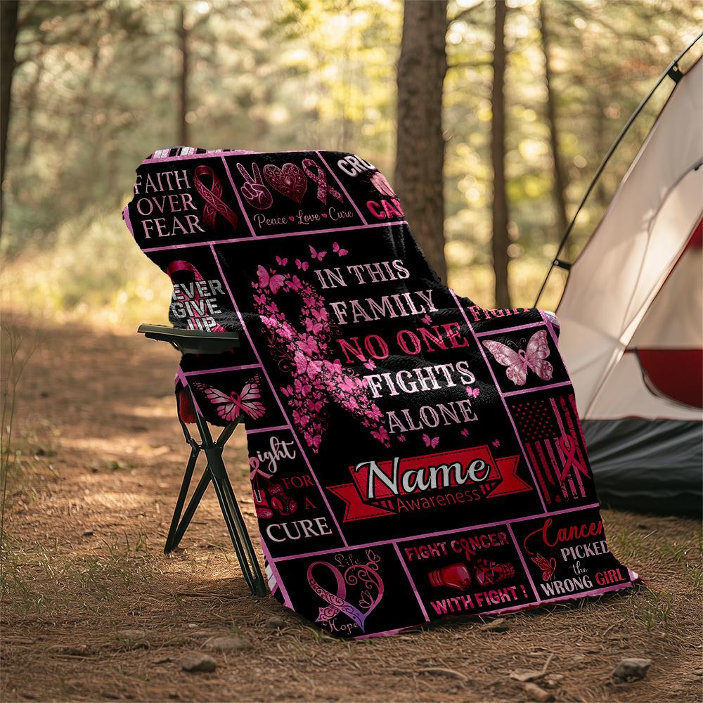 Cancer Awareness Family Support And Strength Personalized Outdoor Blanket Customize Text Soft Cozy For Picnics Outdoor Travel And Camping Sofa Office