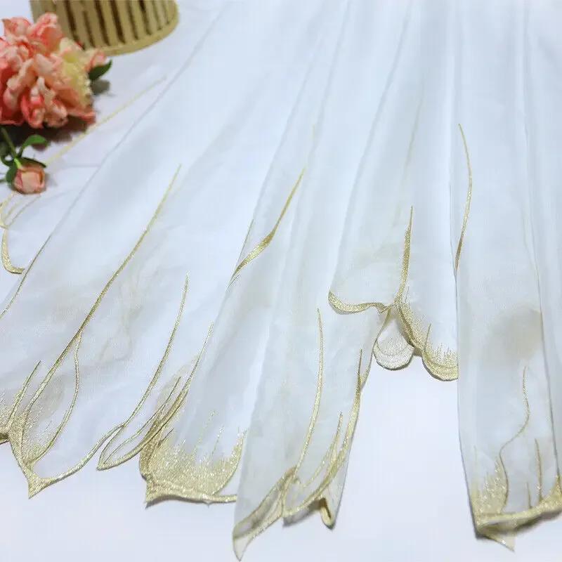 150x100cm Embroidery Lotus Leaf Soft Fabric DIY Hanfu Shirts Doll Cloth Chinese Style DIY Sewing Craft Organza Tulle Fabric New