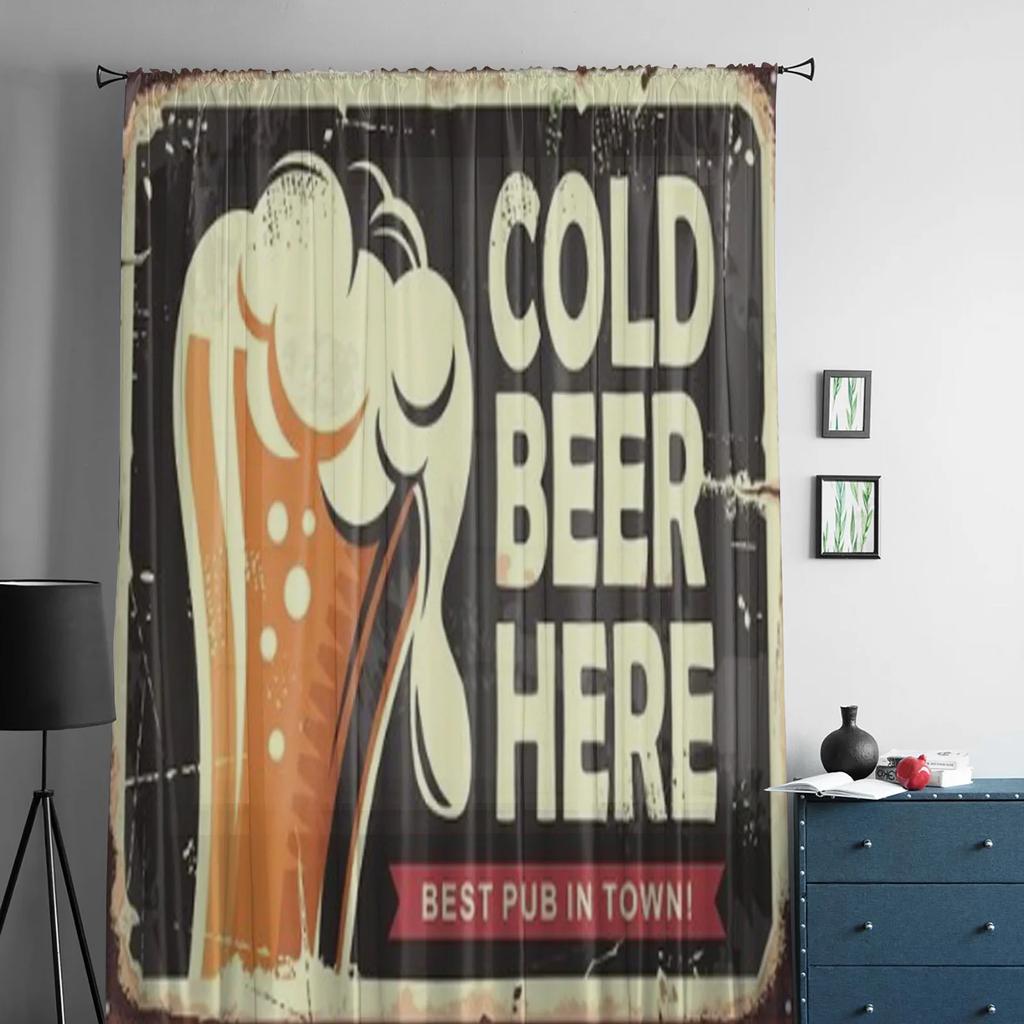 Pub Sign With Glass Of Beer Sheer Curtain For Living Room Bedroom Voile Curtains For Window Organza Curtains Party Tulle Drapes