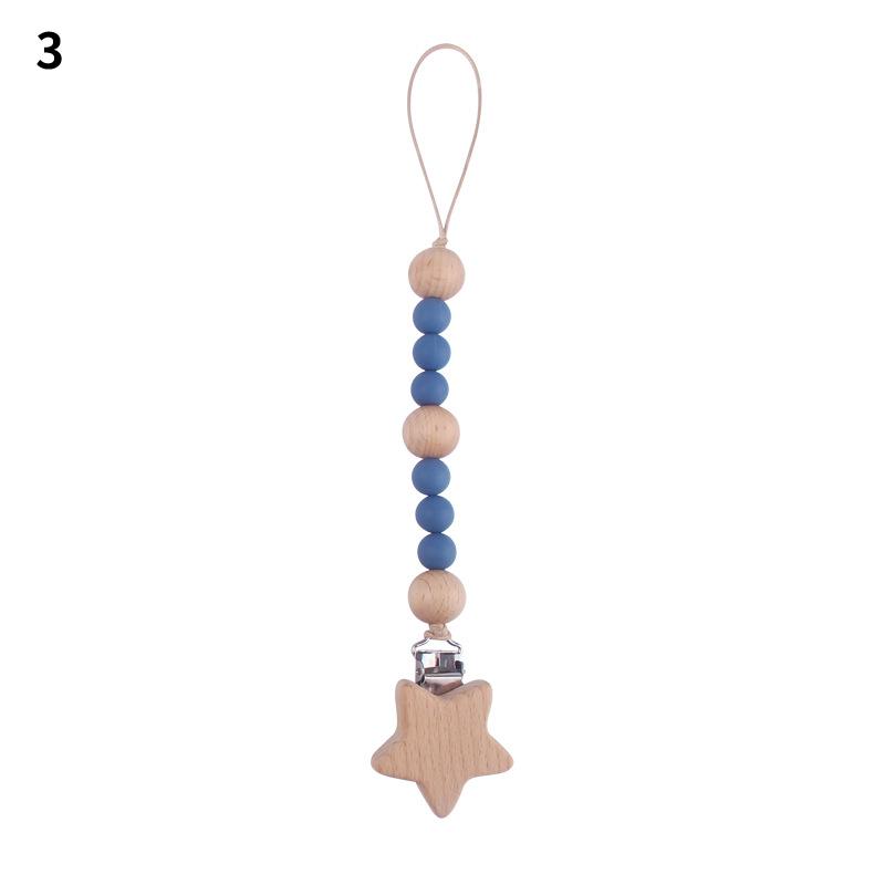 Baby Pacifier Clip Chain Wooden Star Holder Pacifier Clip Strap Infant Nursing Nipple Holder
