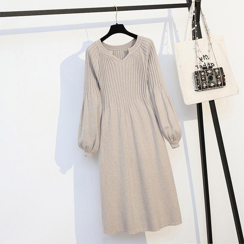 Осенне-зимняя одежда, Свободный V-образный вырез большого размера, Живот, Длинный вязаный свитер, Юбка-основа, Женский тренд