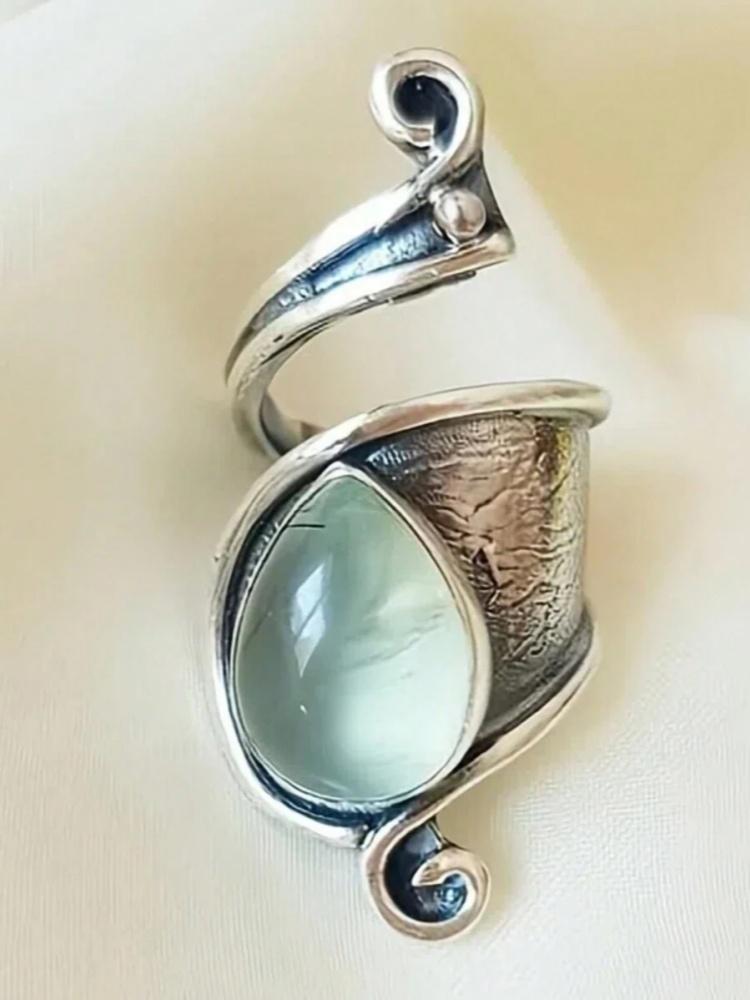 1 шт. Винтажное неровное кольцо-капля, персонализированное, из сплава с натуральным камнем, цвет античного серебра, с открытым концом