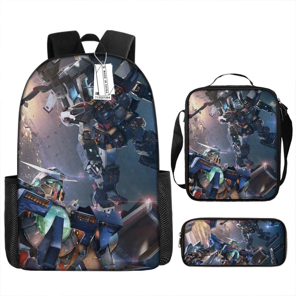 Школьный рюкзак Gundam Mecha для мальчиков и учеников начальной школы, сверхлегкий рюкзак с защитой от ударов, детский рюкзак в стиле анимации, набор из трех предметов.