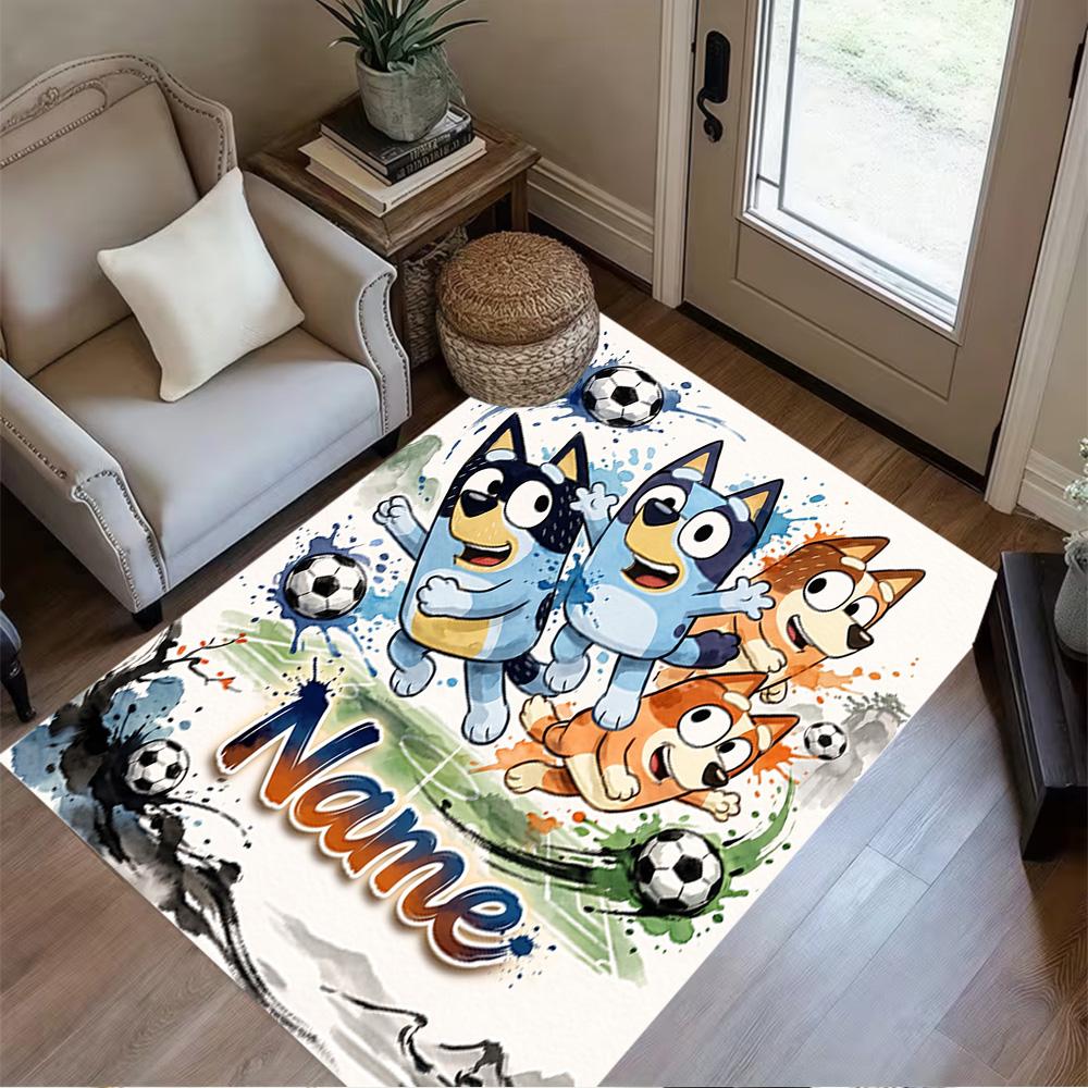 Soccer Fun Bluey Personalized Name Carpet Suitable for Living Rooms Playrooms Hallway Dining Room Antislip Carpet Office home decor Spiritual Gift