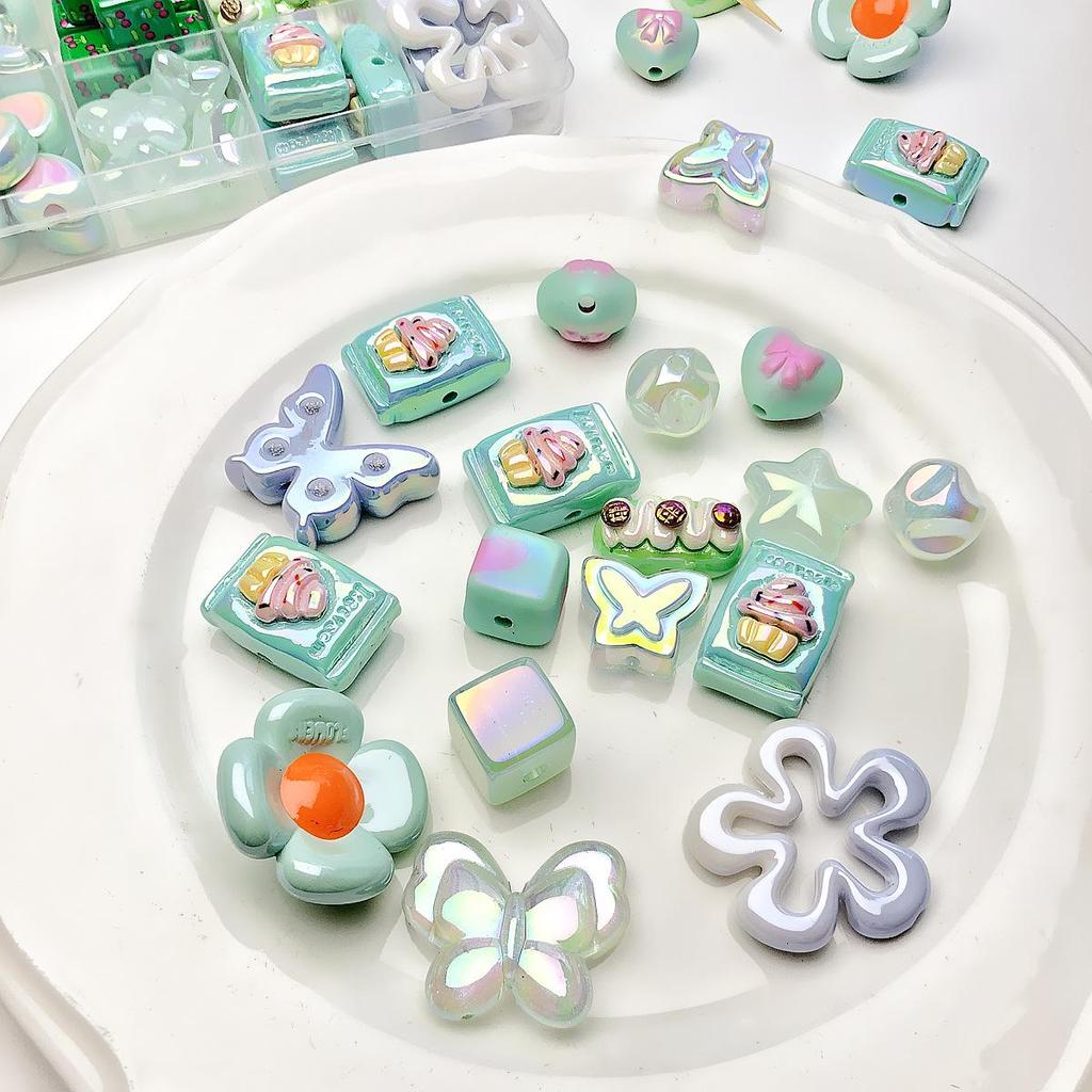 Green Series Hand-Painted Acrylic Beads for DIY Jewelry Making