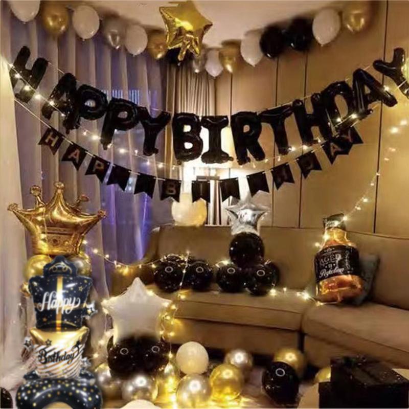 Реквизит для фотосъемки на день рождения Воздушный шар 4D Черно-золотой Алюминиевый пленочный воздушный шар для дня рождения Украшение домашней сцены