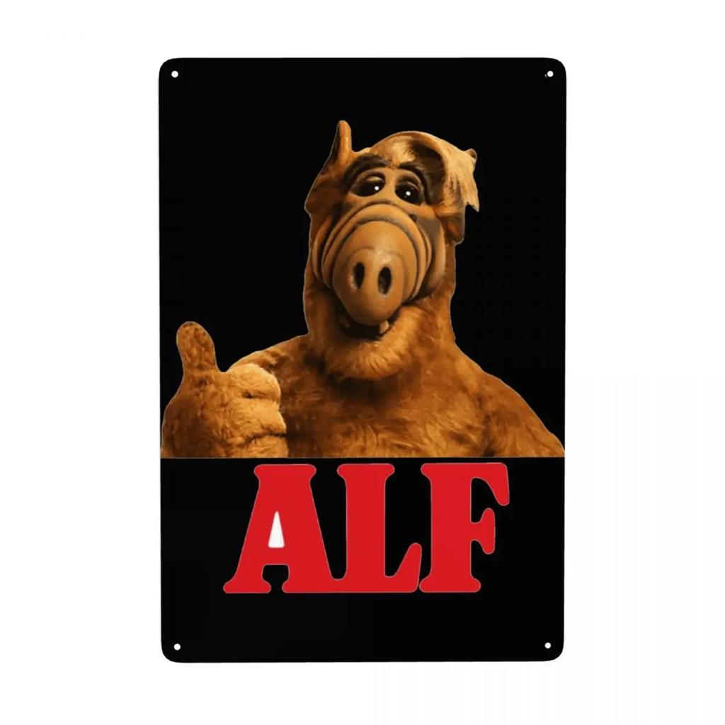 Инопланетная форма жизни ALF Мем Металлическая табличка Ретро Научная фантастика ТВ Жесть Декоративные знаки Таблички Паб Кафе Двор Мужская пещера Бар Настенный декор