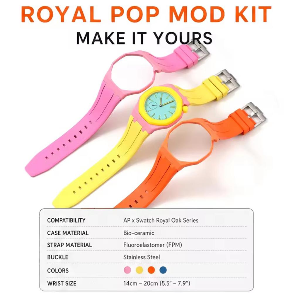 Advanced Dual Color Bioceramic Case FKM Rubber Strap Set For Swatch x AP Royal Pop Unisex Young Style