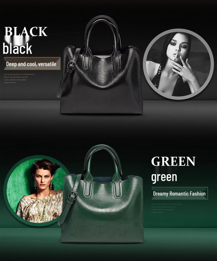 2024 Новая европейская и американская мода Женская сумка из масляной кожи - Простая универсальная сумка через плечо и кроссбоди