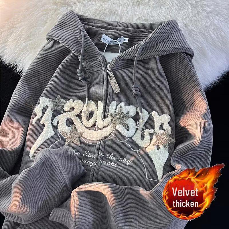 2023 Мужской вельветовый кардиган с капюшоном в гонконгском стиле — свободный крой для весны и осени