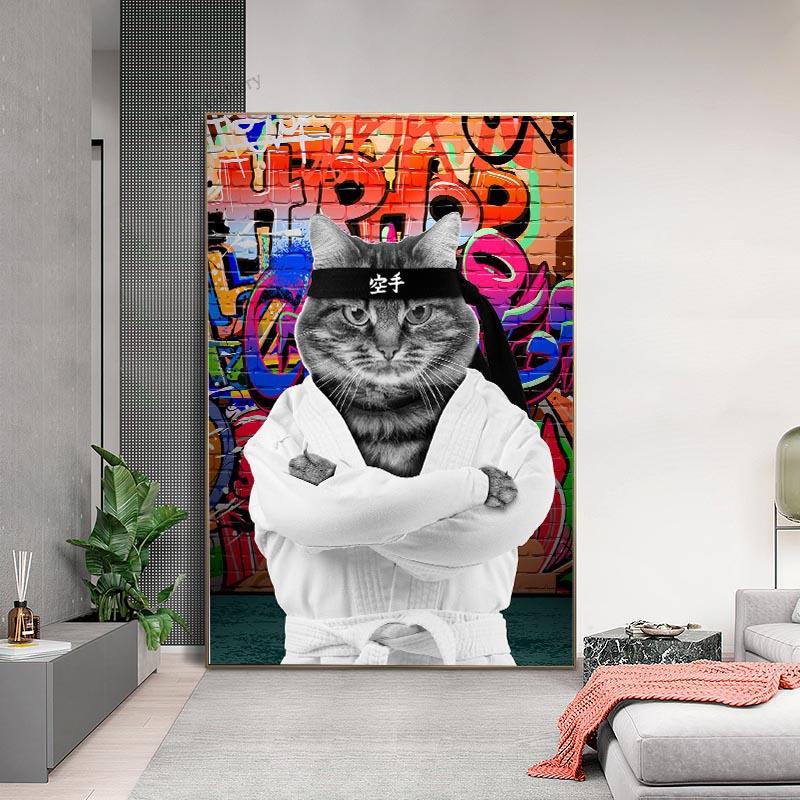 Граффити с изображением животных на холсте, постер с бульдогом и наушниками, висящий принт