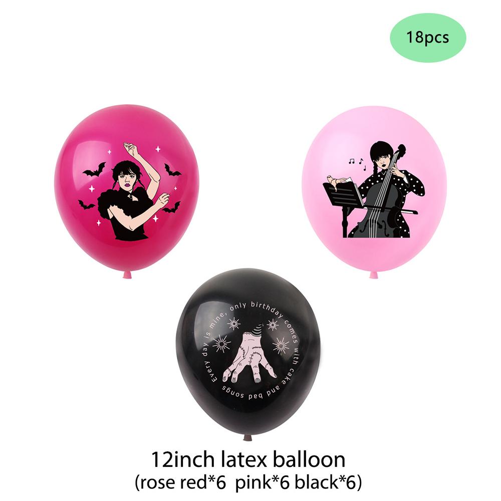 Украшения для вечеринки в честь дня рождения Уэнсдей Аддамс включают топпер для торта, баннер из воздушных шаров