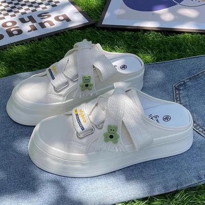 2024 Летние полутапочки Женские парусиновые туфли Женские ретро низкие балетки Дышащие ленивые мокасины Прогулочная обувь на платформе для женщин