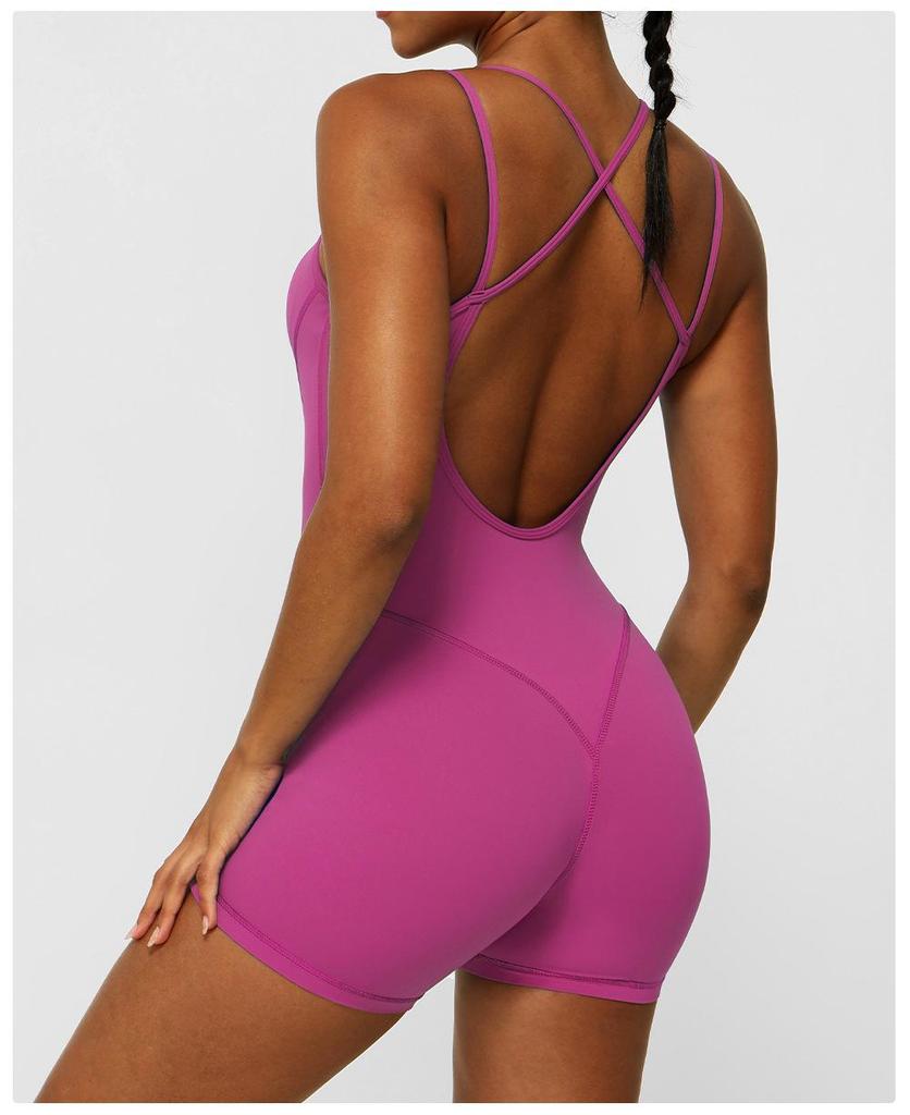 European & American Crisscross Back Yoga Fitness Bodysuit - Deep V, Open Back, High Hip Sports Jumpsuit for Women.