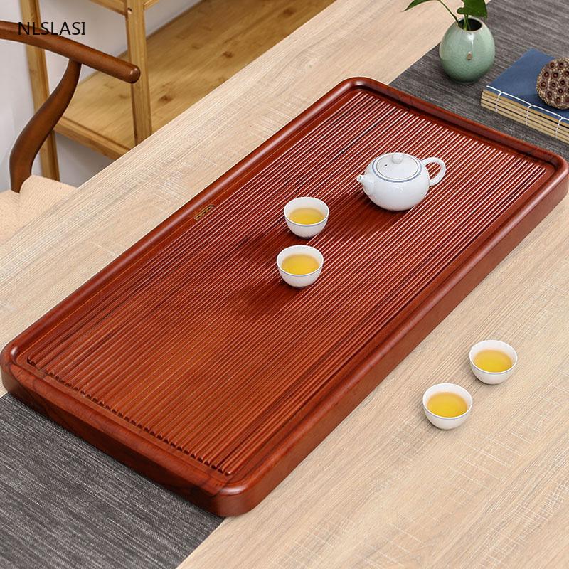 Натуральный деревянный чайный поднос, китайский чайный столик, органайзер для чайной посуды, высокое качество, двойное использование, сервировочный поднос из цельного дерева, аксессуары