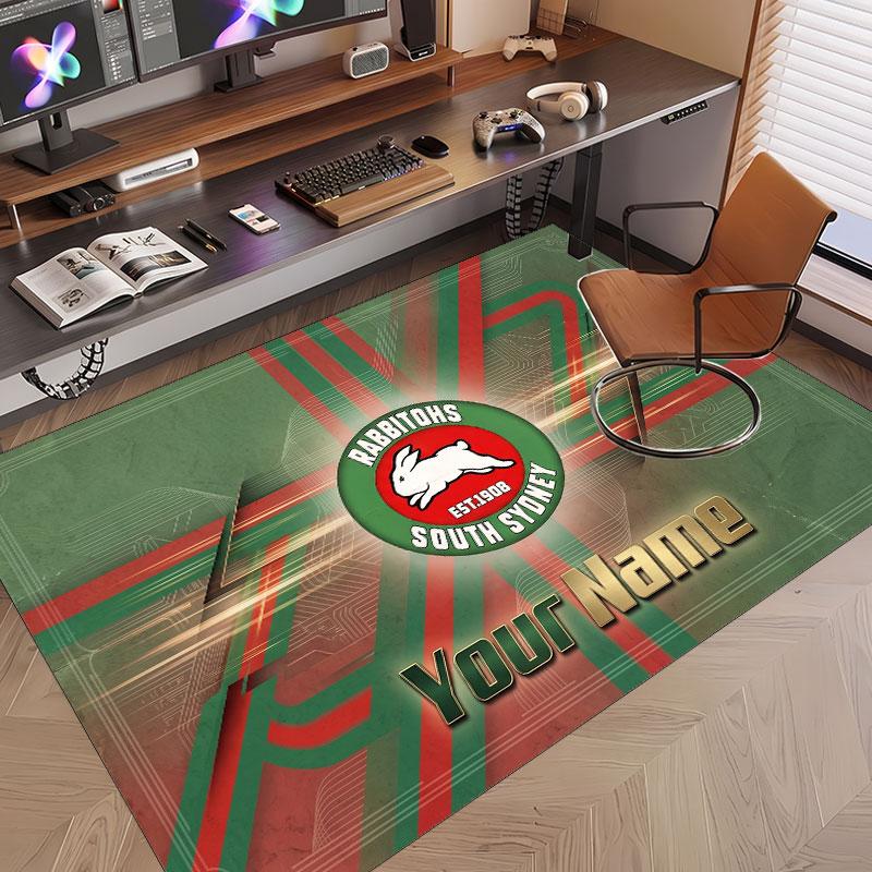 Custom Rug South Sydney Rabbitohs Pattern Print Name Text Soft Non‑Slip Floor Carpet for Home Indoor Decoration
