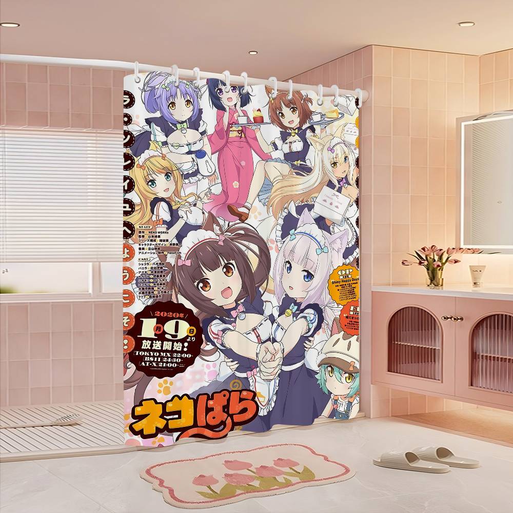 Nekopara Неко Аниме Паттерн Занавеска для Ванной Душевая Занавеска Водонепроницаемая с 12 Крючками Домашний Декор
