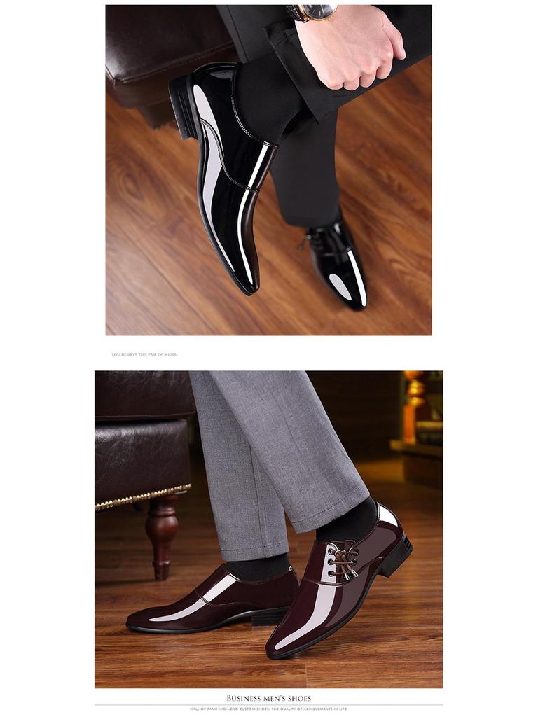 Мужские туфли из натуральной кожи Dragonfly с острым носком для официальных мероприятий - Мягкая подошва, корейский стиль, доступны большие размеры