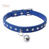 SLP PET GOODs Adjustable Dog Crystal Crystal Stone Bell Collar Rivets Faux Leather Neck Strap
