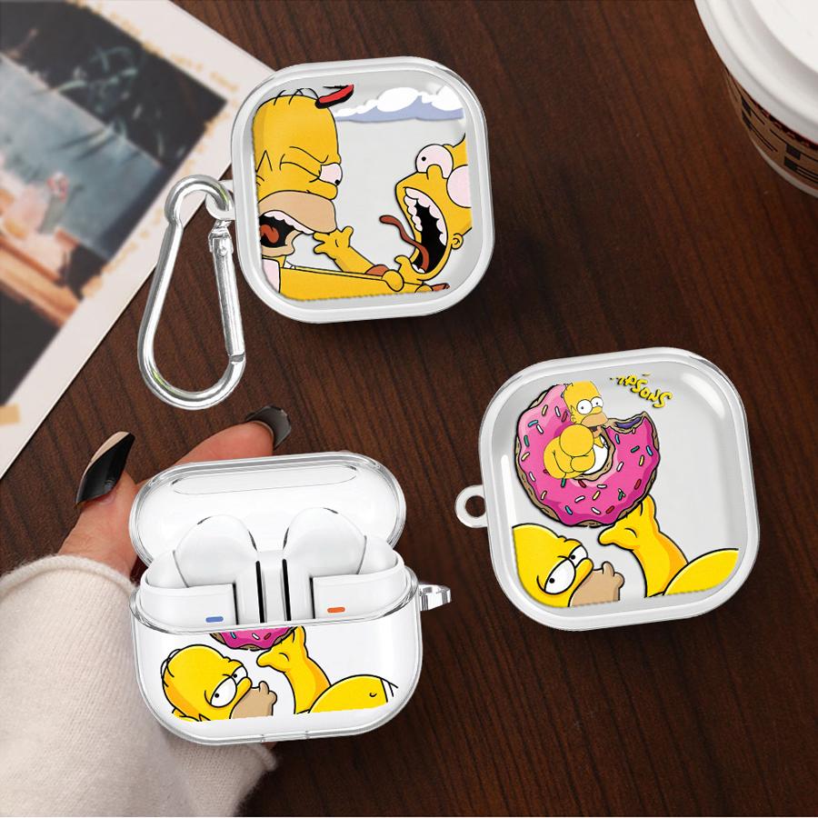 Clear Earphone Cases Cover With Hook Case For Samsung Galaxy Buds 4Pro 3Pro Live 4 Pro 2 2Pro 3 FE The S-simpsons