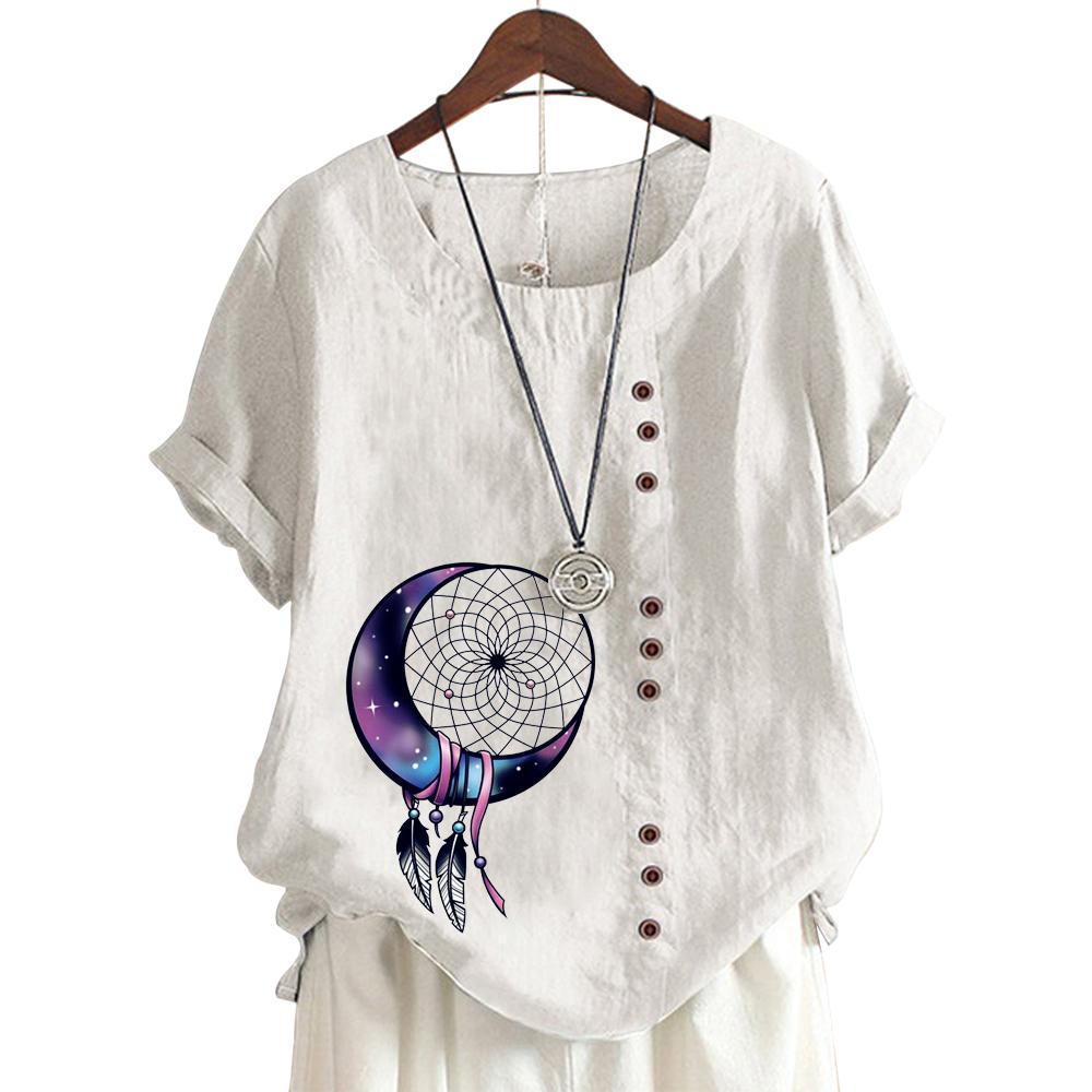 Women's Fashionable Round Neck Short Sleeve Top with Popular Floral Pattern in 11 Colors