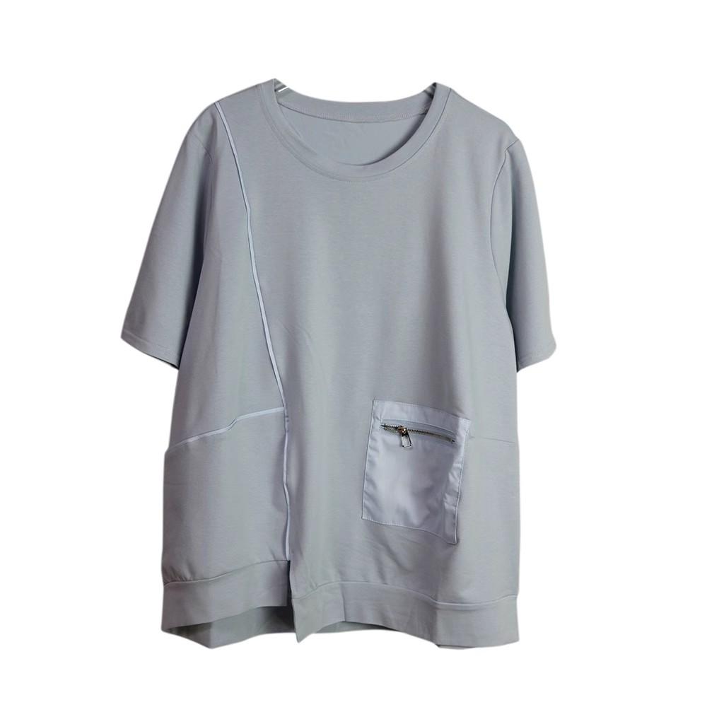 Dimanaf 2025 Women T-Shirt Zipper Female Solid O-Neck Cotton Loose Short Sleeve Tops&Tees