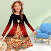 Girl Casual 3D Christmas Tree Print Round Neck Long Sleeve Dress Kid Princess Dress