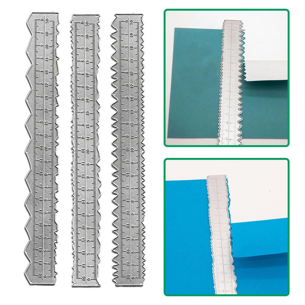 3 шт. 8,54-дюймовая линейка для разрыва бумаги из углеродистой стали, линейка для резки бумаги с неровными краями, волнистый край, измерительный инструмент для школьных и офисных открыток, изготовление поделок своими руками