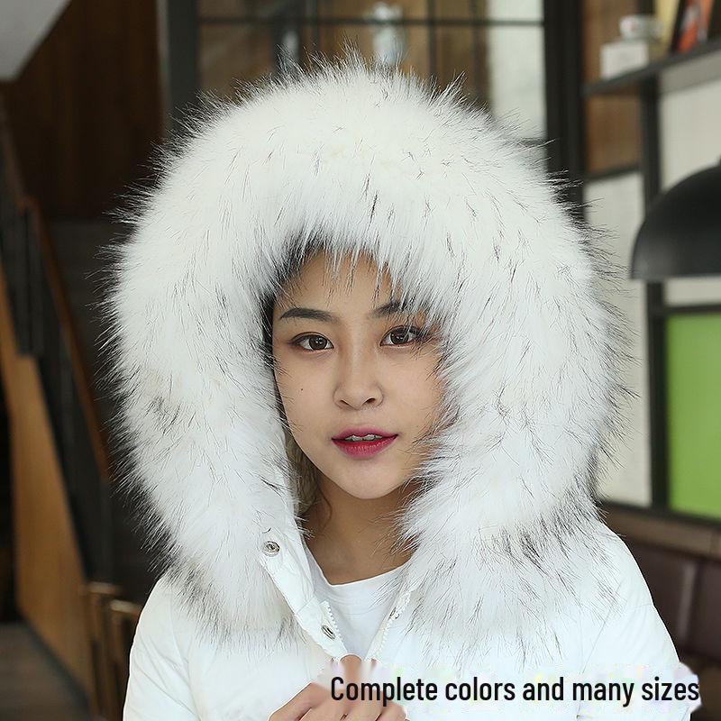 Женский воротник из искусственного меха лисы и енота черного и белого цвета для пуховой шапки - Единичная покупка