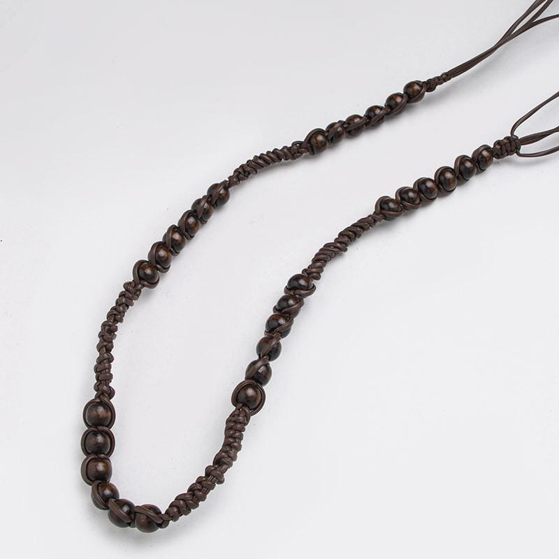 Bohemian Rope Waist Band With Wooden Beads Handmade Tie For Retro Casual Outfits
