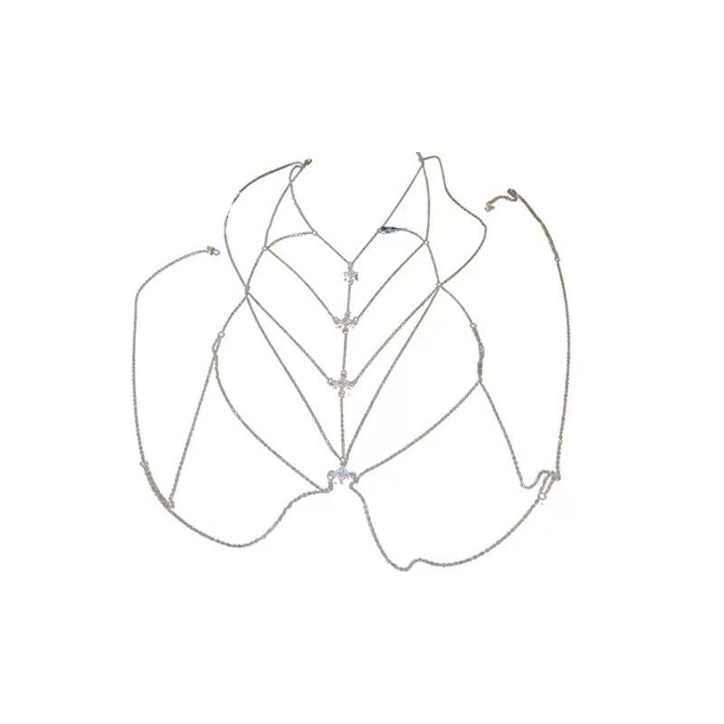 Ожерелье с кисточками из циркония, женская летняя модная крутая цепочка для тела, цепочка на грудь, сексуальное бикини, трехмерная цепочка на спине