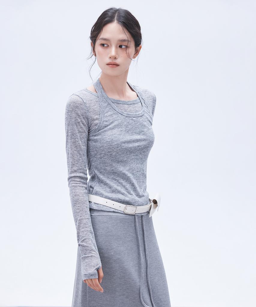 MIXXO Прозрачная футболка с длинным рукавом и вырезом-халтер Re Lwf912C_Miwlwg31Qa