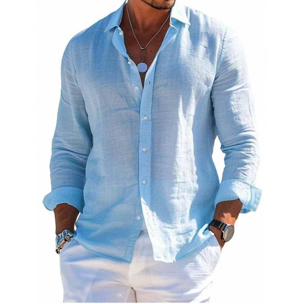 Men's Long Sleeve Linen Shirt Turn-Down Collar Shirt Business Casual Shirt Business Shirt Regular Fit Shirt