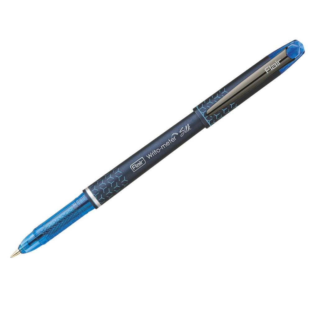 Flair Writometer Silk Ball Pen Pack of 1 x 5pen Blue Ink 0.7mm Gunmetal Clip Matte Finish 10000m Writing Smooth Office School