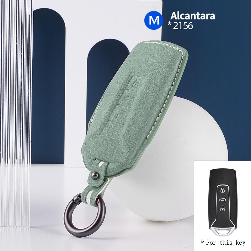 Interior Mouldings High-quality Car key protection shell suede for For VW Volkswagen Touareg 3 Button 2018 - 2021 auto key case