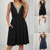 Women's Summer Dress V Neck Sleeveless Midi Dresses with Pockets Casual Boho