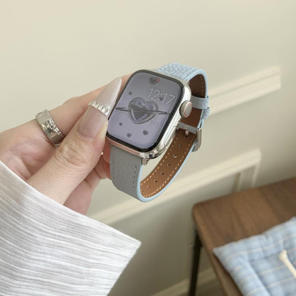 Совместимый ремешок из телячьей кожи с текстурой личи для Apple Watch S10/iWatch 98765SE и Huawei GT5/GT4 - Женский стиль